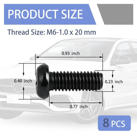 Keep That Tag Secure And Stop The Annoying Rattle With These 8 Piece Stainless Steel M6x20mm Pan Head License Plate Screws Built Tough For Daily Drivers Who Expect Solid Mounting Without The Hassle, detailed size chart.