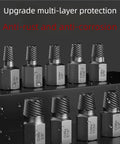 15 Piece Screw Extractor Set For Stripped, Rusted And Broken Bolts And Screws, easy out tools displayed with anti-rust text