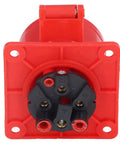 Heavy Duty Industrial Concealed Power Outlet IP44 Wall Socket PC Brass Red Commercial Grade Electrical Jack view from front with terminals.