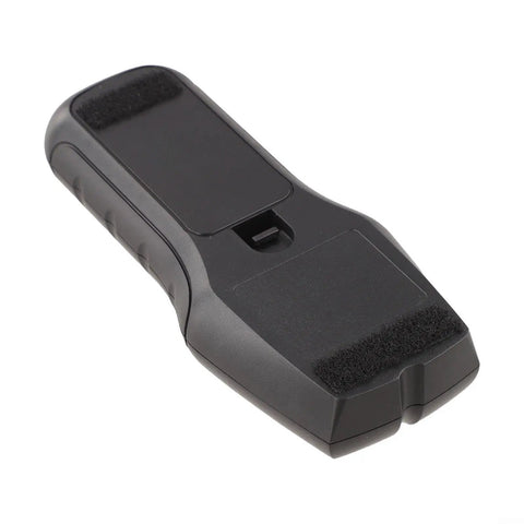 Close-up of Wall For Stud Finder Sensor With Backlight Display For Wood Center Metal AC, showing sleek black design and textured grip.
