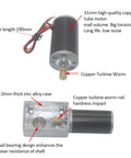 DC 12V Worm Gear Motor High Torque Gear Reduction Motor With Reversible Operation 50 RPM And 8mm Shaft components and features
