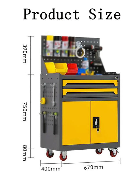 Heavy Duty Rolling Tool Cart With Roomy Sliding Drawers And Multipurpose Workbench Top For Garage Shop Storage Pro Spec Steel Tool Chest Organizer Built Tough, showing dimensions.