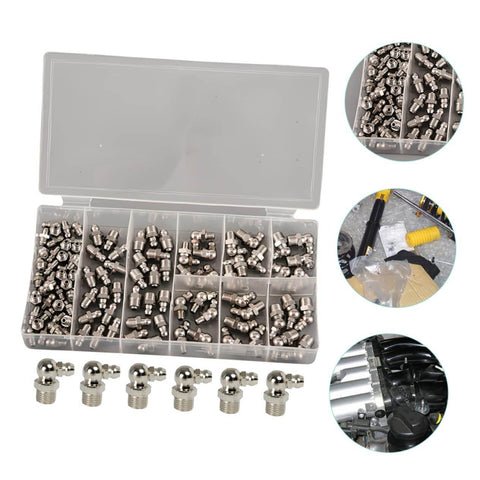 Grease Fitting Kit With Straight Nozzles Nickel Coated Zerk Fittings Assortment For Bearings And Components Easy Install