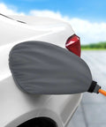 Heavy Duty Magnetic Ev Charger Port Cover For Electric Vehicles With Dual Flex Strips To Squash Dust And Moisture In A Sleek Grey Build on car.