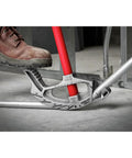 Milwaukee 1 Inch Emc Aluminum Conduit Bender One Hand Pipe Bending Tool Heavy Duty with red handle and gray base on floor.
