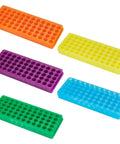 Five-color Polypropylene Microcentrifuge Tube Rack Set, 60 well double panel holder, for chemistry lab and PCR use, assorted display.