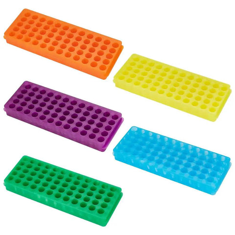 Five-color Polypropylene Microcentrifuge Tube Rack Set, 60 well double panel holder, for chemistry lab and PCR use, assorted display.