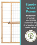 Extra Wide Wooden Baby Gate With Wire Mesh Pressure Mounted Gate For Doorways Adjustable 29.5 To 50 Inches Wide And 31 Inches Tall