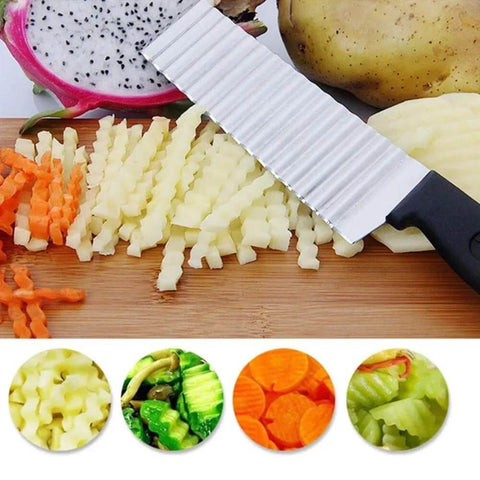 Fyigoto 2-piece stainless steel crinkle-wavy potato chip slicer with black handle
