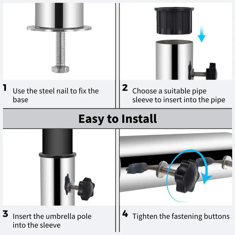 Outdoor Garden And Backyard Umbrella Mount Kit With Universal Tube Bracket And Stainless Steel Parasol Base Holder, Durable Umbrella Stand Tube Set Built To Last For All Weather And Rust Resistance