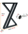 Heavy Duty 28 Inch Metal Table Legs Set For DIY Furniture showing X-shaped steel leg with measurements and mounting hardware