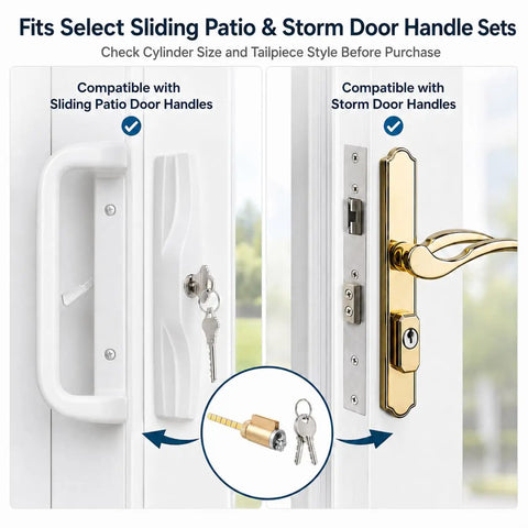 Built Tough One Point Four Inch Lock Cylinder Replacement With Five Pin Keyed Security for Sliding Patio Doors and Storm Door Handles.