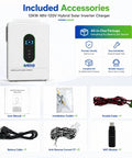Included accessories for Rugged Heavy Duty 12000W Solar Hybrid Inverter: cables, tools, and user manual.