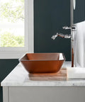 Star Gold Camelia Series Rectangular Tempered Glass Vessel Sink For Bathroom, Tea Matte Finish on marble counter