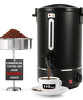 Heavy Duty Commercial Coffee Urn With 110 Cup Capacity 12L Stainless Steel Beverage Dispenser For Weddings Parties And Catering Fast Brew Heating Double Wall Black Finish Easy Cleaning next to ground coffee and cup