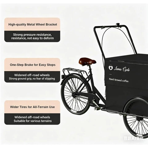 Fly Rideable Food Vending Cart With Canopy And Wheels featuring high-quality metal wheel bracket and off-road tires.