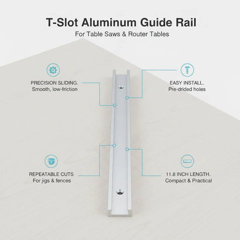Pro Grade T Slot Aluminum Track With Precision Sliding Guide For Table Saw And Router Jigs 11.8 Inch Silver Rail on wood table