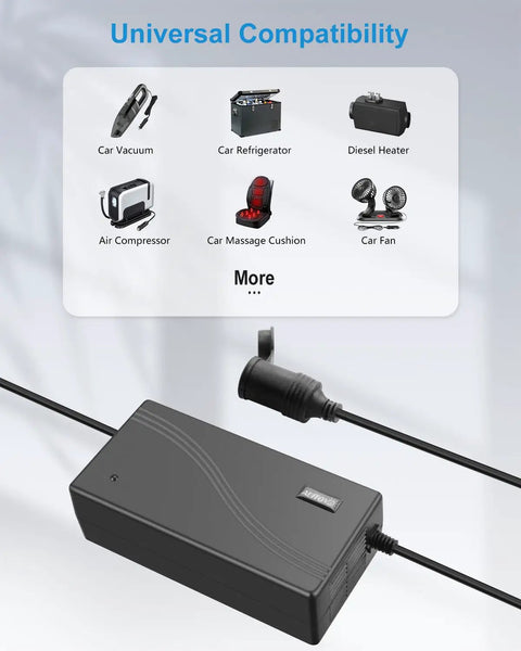 Heavy Duty Rock Solid AC To DC Converter 110V To 12V 30Amp 360Watt with plug for car vacuum, refrigerator, and air compressor.