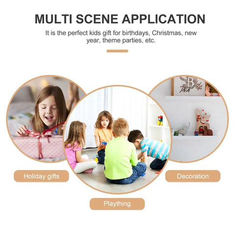 Collage showcasing kids playing, holiday gifts, and room decoration for multi-scene application.