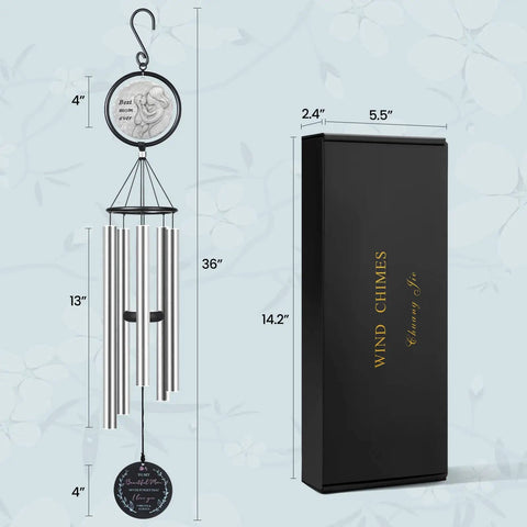 Ultimate 36 Inch Outdoor Wind Chimes Gift For Mom From Kids And Grandkids, with engraved "best mom ever" and gift box.