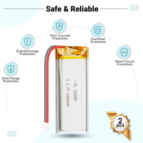 3.7V 1200mAh LiPo Battery Pack With PCM Protection showing safety features and Micro JST 1.25mm connector for various projects.
