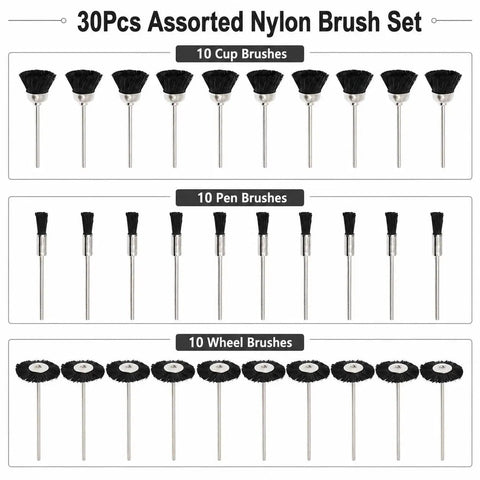 30Pcs Hella Versatile Soft Nylon Bristle Cup Brushes For Metal Polish And Cleaning With Zero Hassle Rotary Drill Bits.