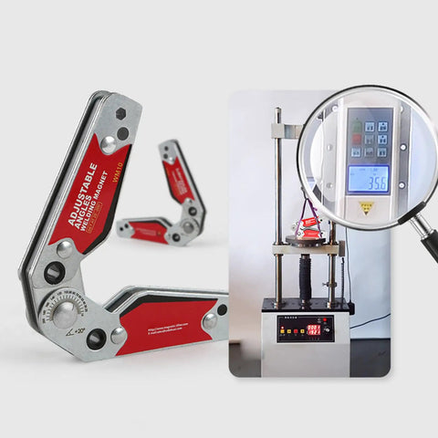 Premium Magnetic Welding Positioner Offering Slick 20 To 200 Degree Rotation And Tough Grip Lockup For Quick Angle Setting and No Sweat Setup On Steel Parts - Adjustable angle welding magnet with measurement scale.