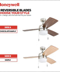 Barcadero Modern 44 Inch Ceiling Fan With Light LED Pull Chain 3 Blades, reversible chocolate maple and maple finish blades