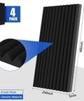 Top Tier Black Acoustic Panels 4 Pack Heavy Duty Soundproof Foam Wall Tiles High Density Fire Retardant Noise Killing Room Upgrade 48 By 24 By 2 Inch studio-ready panels shown with detailed thickness.