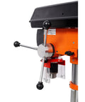 Compact 10 Inch Benchtop Drill Press With Enclosed Class I Laser Positioning System, metal handle and digital display for precision drilling
