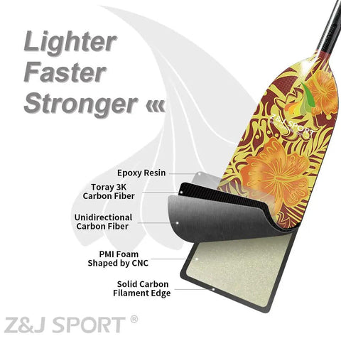 Full Carbon Fiber Dragon Boat Paddle With T Handle, IDBF Approved Race Paddle, featuring vibrant floral blade design and construction materials
