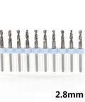Pro Grade Printed Circuit Board Drill Bit Set, 10 piece twist bits from 2.1mm to 3.0mm, carbide mini drill bits for CNC machines, 2.8mm size shown