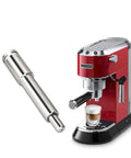 Metal Espresso Nozzle Upgrade For Home Baristas And Coffee Lovers, Durable Machined Component With Precision Drilled Apertures For Ultra Consistent Flow, Easy Installation, Pro Style Output And Long Lasting Reliability. Stainless steel espresso nozzle beside red EC685 machine.