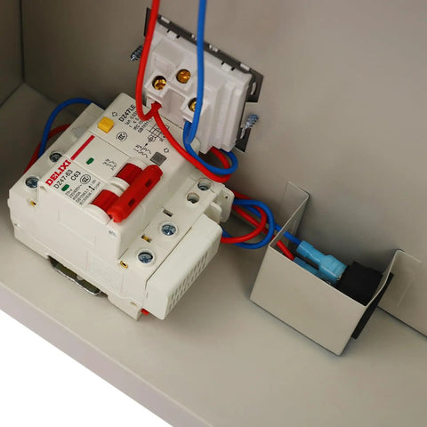 Close-up of electrical connections inside Heavy Duty Steel Cell Phone Locker With Integrated Charging Station And Secure Keys Built Like A Tank.