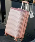 Pink suitcase secured with Five Pack Luggage Safety Cables, Braided Stainless Steel With Loops, 12 Inch Length, 2mm Thickness