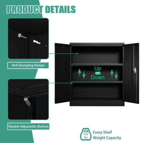 Heavy Duty Two Door Steel Locking Storage Cabinet With Adjustable Shelves Secure Garage Cupboard For Workshop Supplies And Daily Gear Lock Everything Up