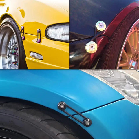 Front And Rear Bumper Quick Release Fasteners Kit Bolt On Ready 4 Piece Black Aluminum CNC Machined With Stainless Bolts Nuts Washers And O Ring Set Included installed on car bumpers