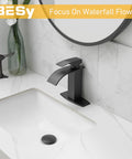 Matte Black Waterfall Bathroom Faucet With Pop Up Drain, Vanity Sink Faucet For One Hole Or Three Hole Install, 6 Inch Deck Plate Included