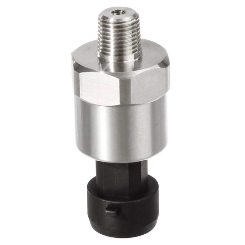 FASTROHY stainless steel pressure transducer with 1/8 NPT thread and black mounting base, front view.