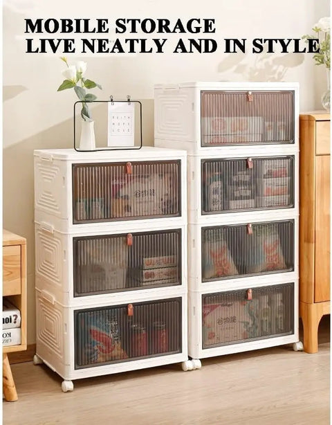 Clear Foldable Door Storage Organizer With Snap On Lids Stackable Polypropylene Hanging Bins arranged in a neat, organized display.