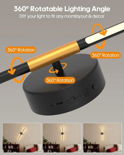 Rechargeable Battery Operated Wall Sconces Set Of 2 With Remote, 360 Degree Rotatable, 3000K Dimmable Magnetic Mount Base Image