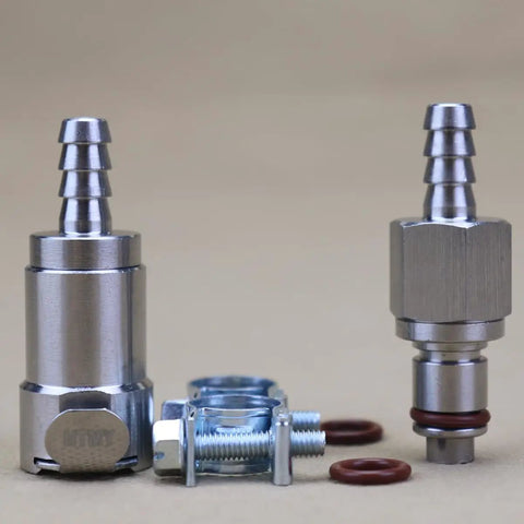 Quarter Inch Gas Tank Fuel Line Quick Release Disconnect Coupling Kit With Stainless Steel Valves And Viton O Rings on display
