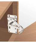Self-Closing Adjustable Door Hinges Set, 2 Pack Tip-Out 45 Degree Pivot installed on wooden cabinet