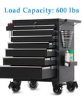 Black tool cart with drawers and side compartment, equipped with Three Inch Stem Caster Wheels With Safety Dual Locking And Heavy Duty Threaded Stem Three Eighths By Sixteen Inches By One Point Five Inches, No Noise Swivel Rubber Castors With Sleeve For Industrial Furniture Projects And Moving Set Of Four.
