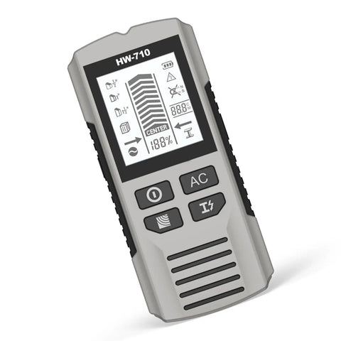 Professional Studs Finder with Multiple Depth Setting for Location of Hide Structures Behind Wall and Ceilings Electric Wire Transducer for Partitions showing a handheld device with a digital display.