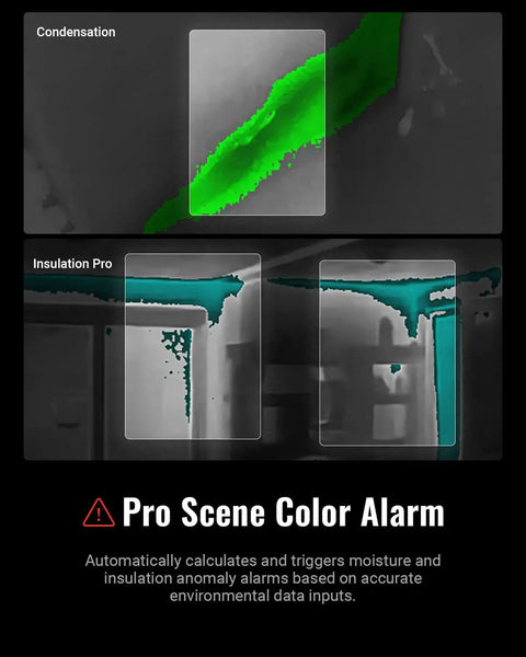 F2W Thermal Imaging Camera With Live Super Resolution Converts 256x192 IR To 640x480 Clarity Crystal Clear Night Vision 6 Inch Display Portable Thermal Camera For Home Roofing Electrical Inspections showing condensation and insulation scan