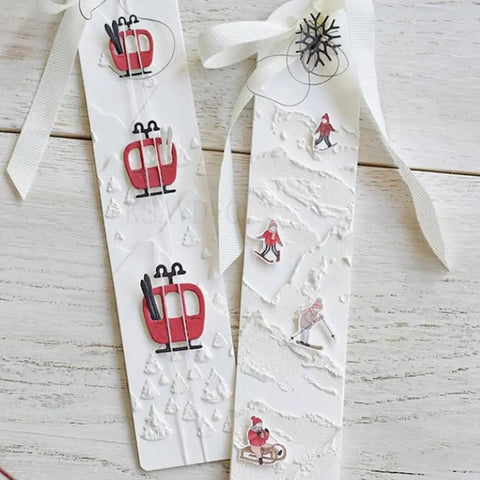 Top Notch Cable Car Ski Board Metal Die Cuts For Handmade Card Making And Cozy Winter Scrapbook Layouts Slick Carbon Steel Punch Dies on layered textured card.