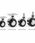 Four Pack Alloy Heavy-Duty Swivel Caster Wheels, 360 Degree Twin Wheel Casters with various mounting options.