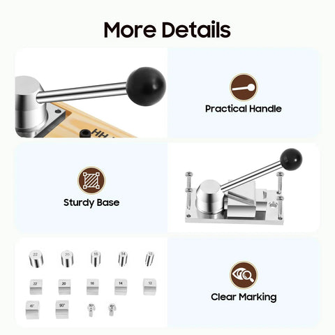 Pro Grade Ring Bender Tool Kit For DIY Jewelry Making With Dies, sturdy base, practical handle, and clear markings visible.
