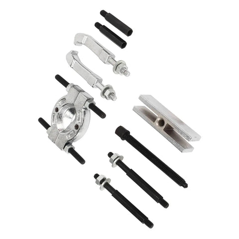 Badass 9 Piece Steel Bearing Puller Kit Universal Car Repair Tool For Wheel Hubs Axle Shafts Pinions Heavy Duty Gear Separator With Storage Box Garage Essential Fix Your Ride Fast Anytime Reliable Performance Tough Build Power, steel puller parts laid out